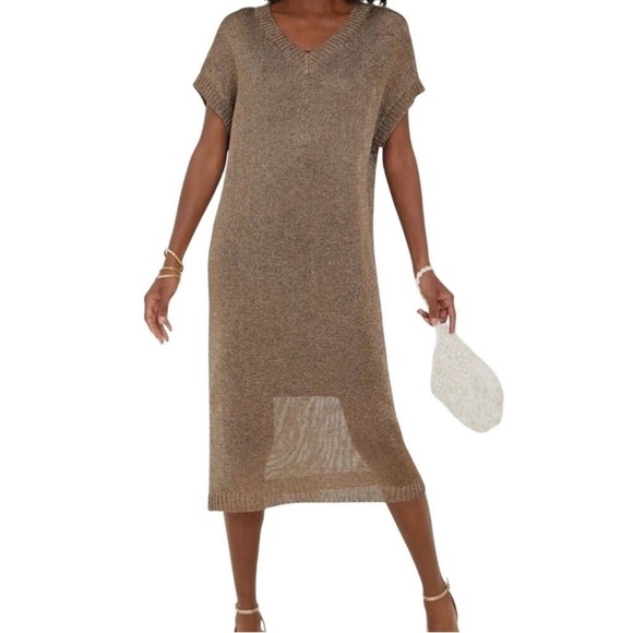 Tuckernuck NEW Bronze Metallic Knit Indie Dress Large - Picture 3 of 15
